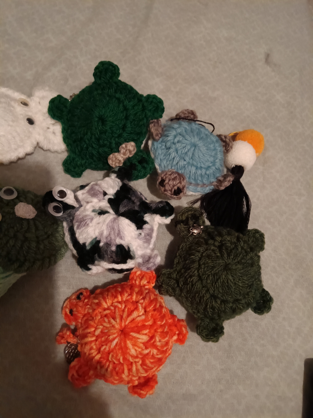 Handmade Crochet Turtle Keychain Set - Orange, Green, Blue, White, Black